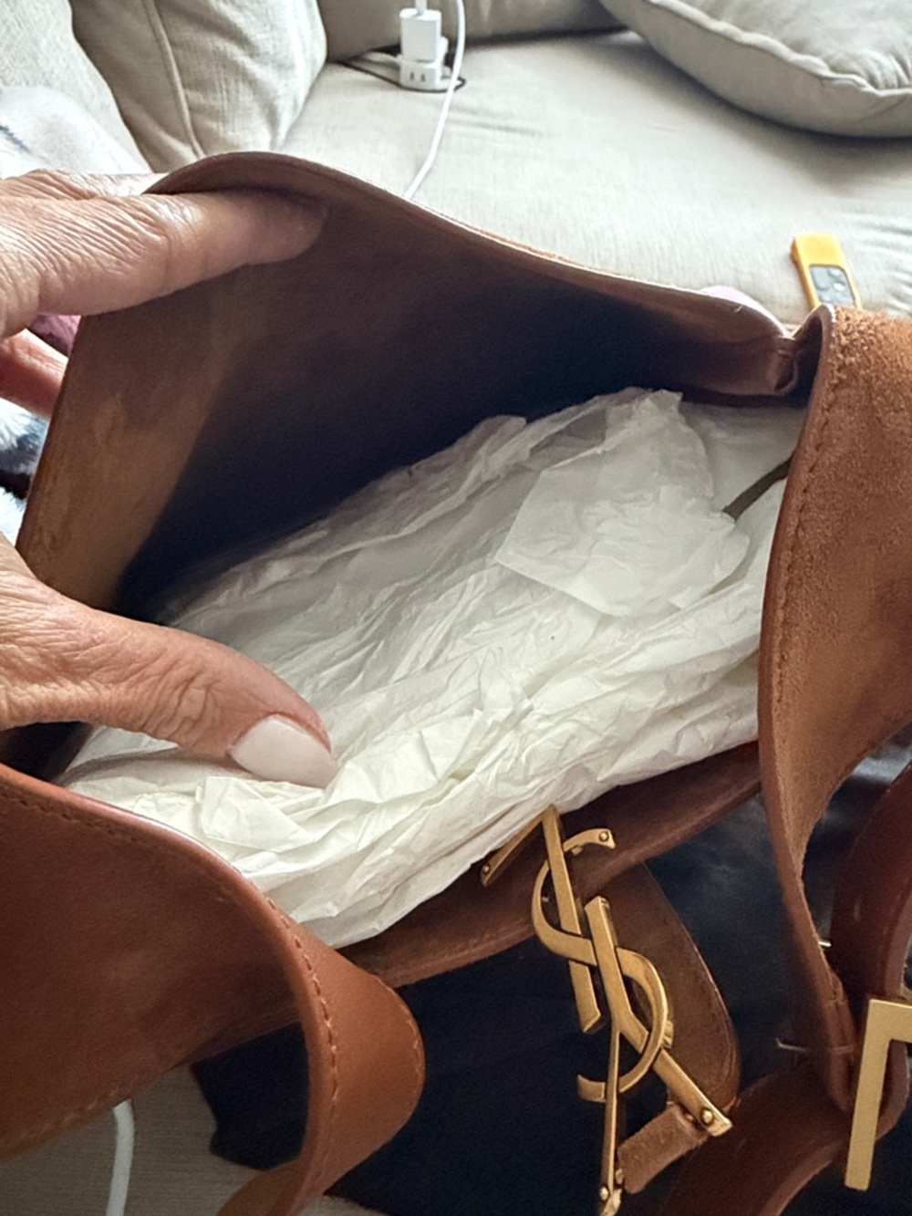 Yves Saint Laurent Caramel Cognac Suede Hobo Bag - Picture 7 of 7